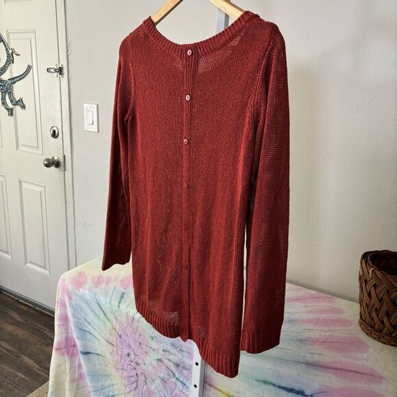 SOFT SURROUNDINGS Women's Red rust Cable Knit Sweater size XS sheer lightweight - Picture 3 of 6
